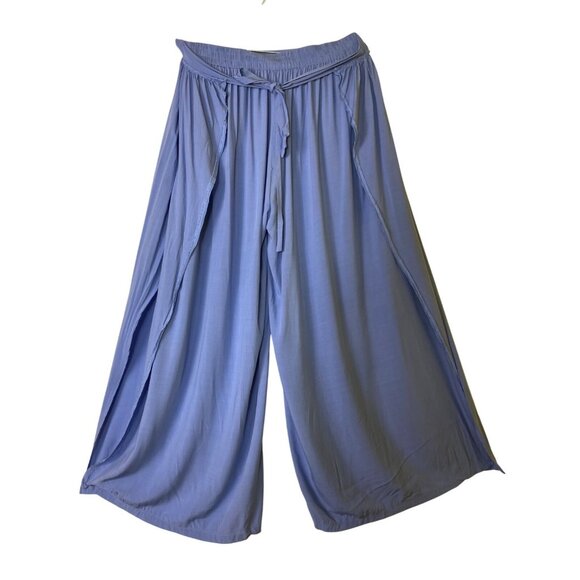 Blue Wide Leg Palazzo Pants XL Drawstring Elastic Waist  Bohemian Y2K Gypsy Sexy - Picture 1 of 6